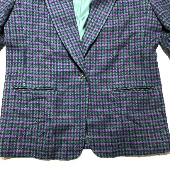 Pendleton Woolen Mills Plaid Green/Purple Checkered Wool Blazer 10 Petite - Picture 3 of 12